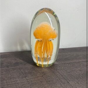 Jellyfish Orange Art Glass Glow in the Dark Paperweight glow in blacklight